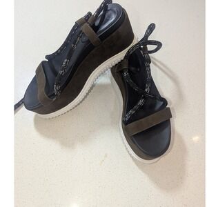Charles & Keith Olive Brown Rope Lace Up Platform Wedge Sandals Size 38
